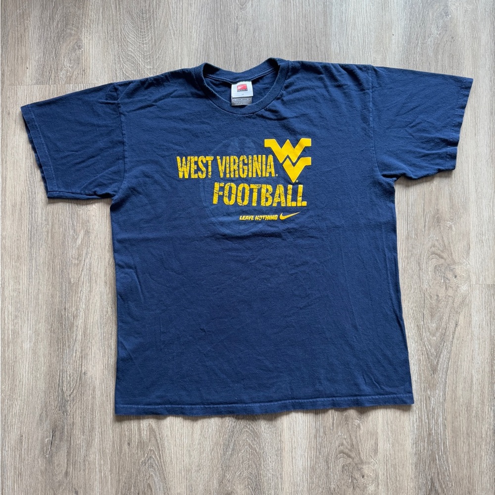 Vintage 90s Nike Swoosh West Virginia Football NCAA Navy Blue Shirt Medium Rare
